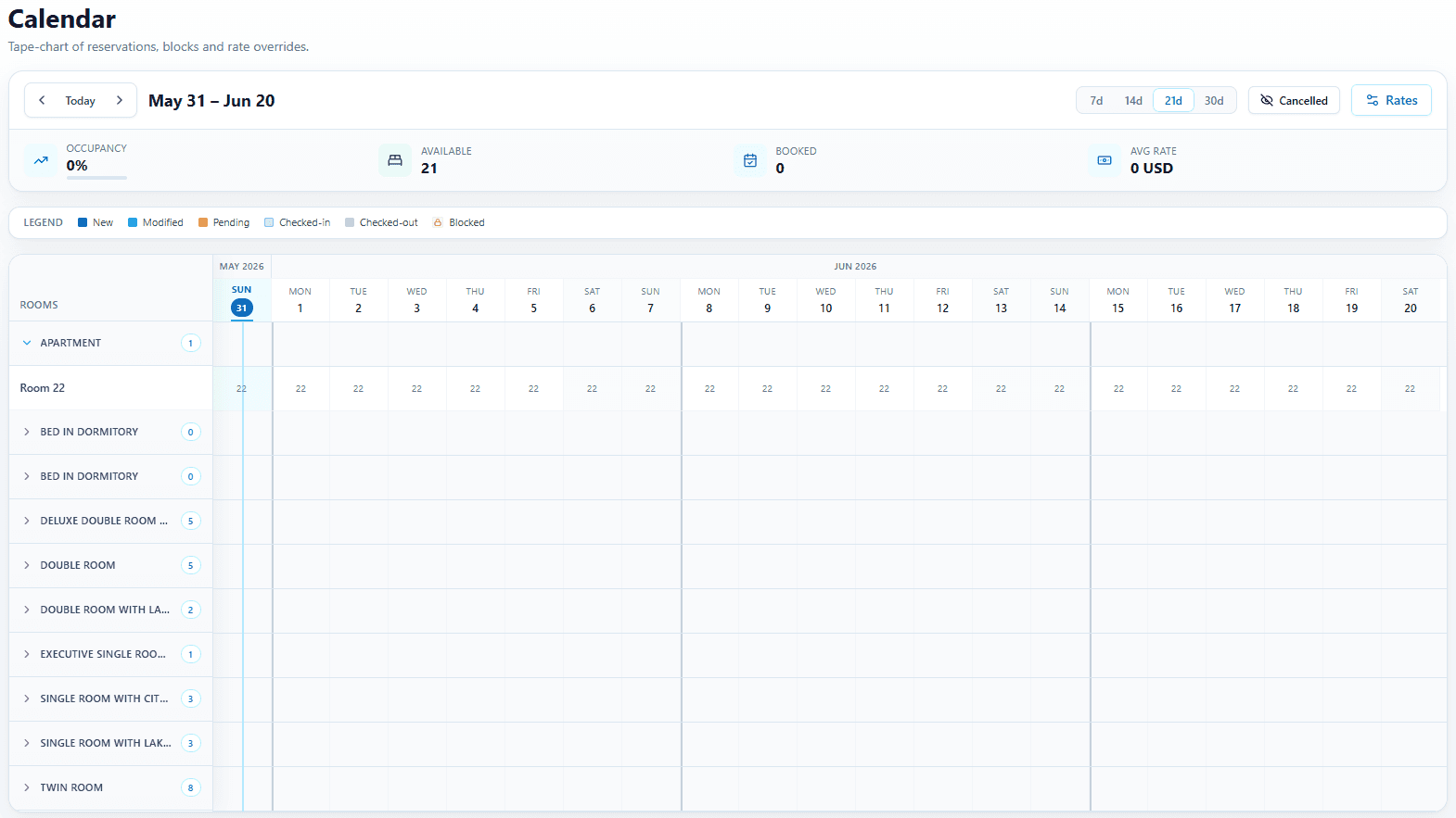Odabed calendar tape chart with room availability